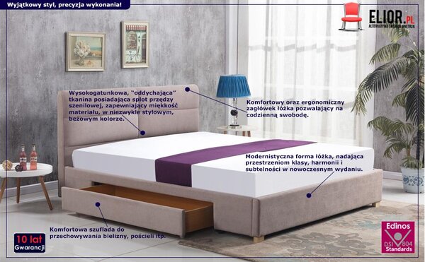 Beżowe łóżko z szufladami S9-L42