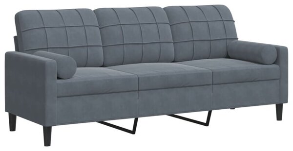 Sofa 3-osobowa z poduszkami, ciemnoszara, 180 cm, aksamit