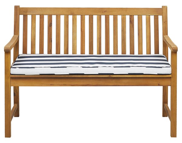 Klasyczna ławka ogrodowa drewniana 120 cm z poduszką niebiesko-białą Vivara Beliani