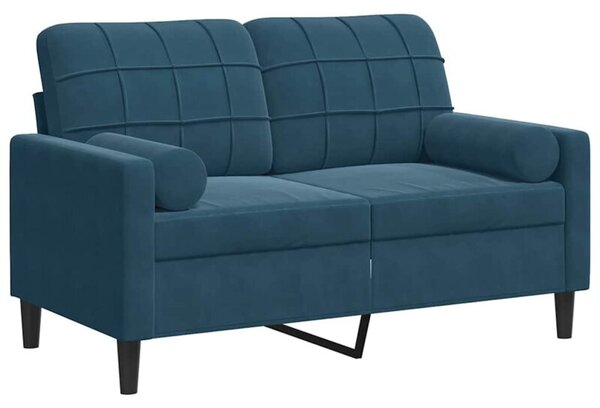 Sofa 2-osobowa z poduszkami, niebieska, 120 cm, aksamit