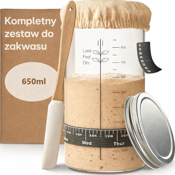 Zestaw Startowy Do Robienia Zakwasu Chlebowego Słoik 650ML + Akcesoria