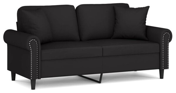 Sofa 2-osobowa z poduszkami, czarna, 140 cm, aksamit