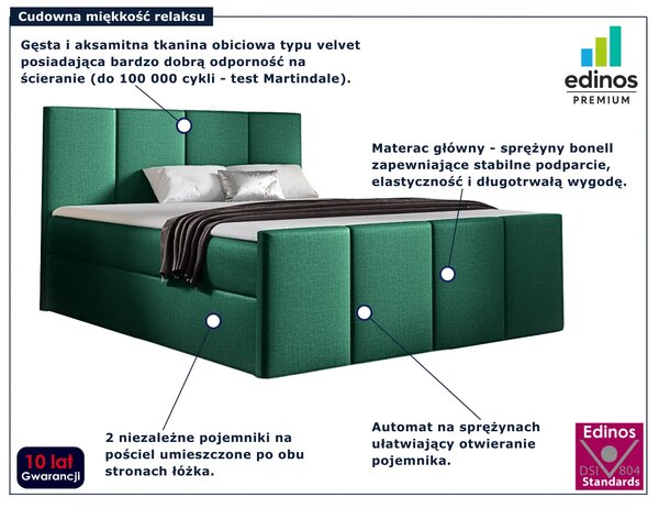 Zielone pikowane łóżko kontynentalne 5 rozmiarów K0-W04