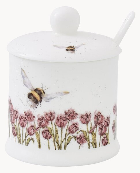 Cukiernica z porcelany kostnej z łyżeczką Bumble Bee