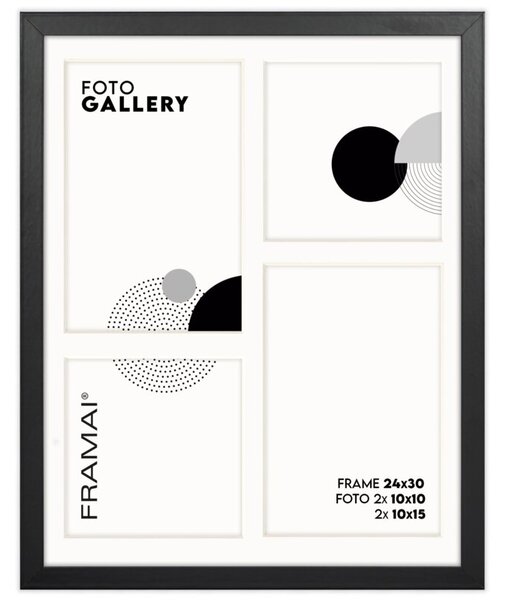 Ramka na zdjęcia 4 zdjęcia 2x 10x15 cm 2x 10x10 cm czarna foto galeria 24x30 cm kolaż FRAMAI®