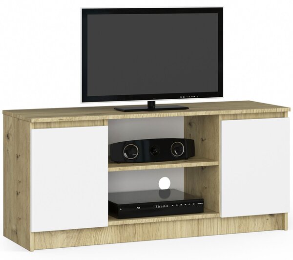 Szafka pod telewizor dąb artisan - biały - Darius 3X 120 cm