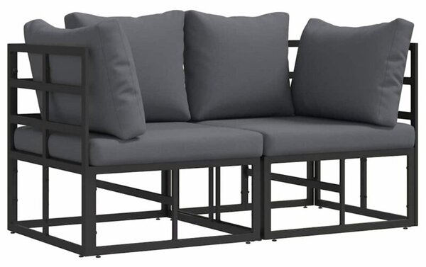 Nowoczesny zestaw mebli ogrodowych z metalowej ramy - czarny/antracytowy, 2 x sofa narożna