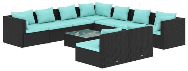 Zestaw Mebli Ogrodowych Komplet Wypoczynkowy Z Poduszkami 10-Częściowy Czarny Rattan Na Taras Balkon Ogród