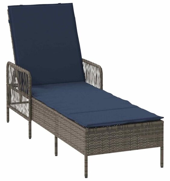 Leżak z poduszką szary i granatowy 55 x 200 x 92 cm polirattan