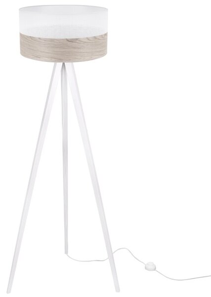 Lampa podłogowa trójnóg biały Light Home LH Wood 1xE27 45cm abażur walec biały/fornir F01