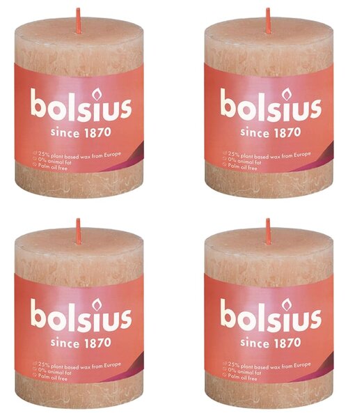 Bolsius Rustykalne świece pieńkowe Shine, 4 szt., 80x68 mm, różowe