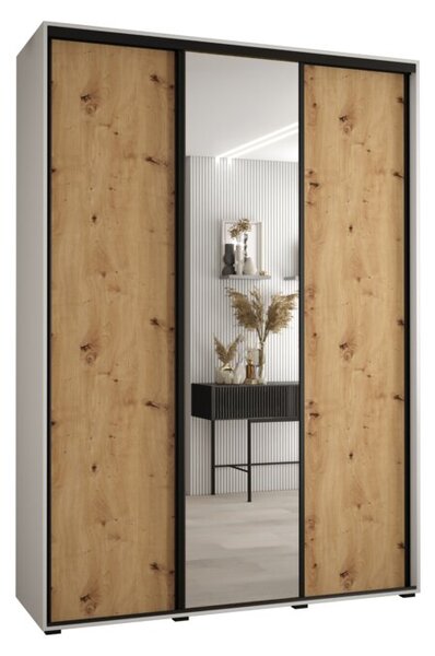 Szafa przesuwna wysoka Davos 3 180, gł. 60 cm biały + artisan + czarny