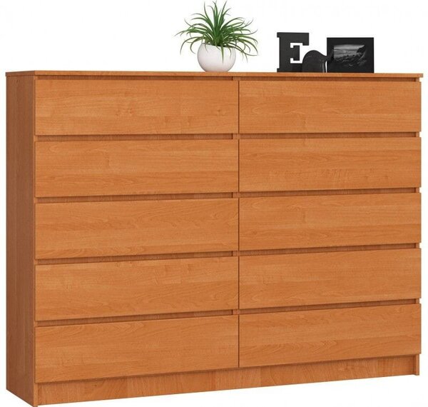Komoda do sypialni, 10 szuflad, STILO, 160x40x121 cm, olcha, mat | TYLETEGOTU
