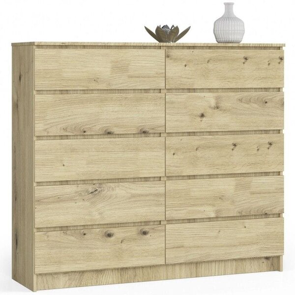 Komoda do sypialni, STILO, 10 szuflad, 140x40x121 cm, dąb artisan, mat | TYLETEGOTU