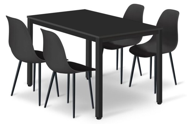 Zestaw Stół TESSA 120cm x 60cm - czarny / czarne nogi + 4 krzesła WAT czarne / nogi czarne