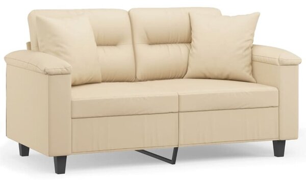 Sofa 2-osobowa z poduszkami, kremowa, 120 cm, mikrofibra
