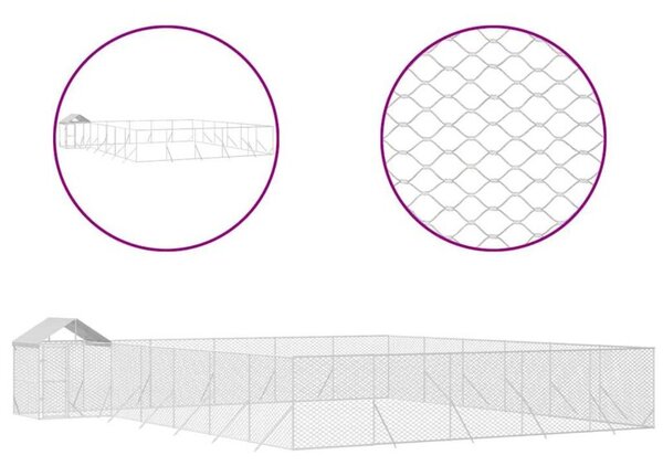 Kojec dla psa, z dachem, srebrny,12x12x2,5m, stal galwanizowana