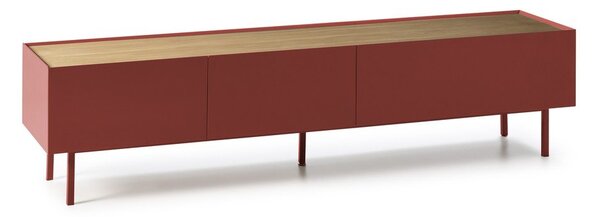 Czerwona szafka pod TV w dekorze dębu 180x45 cm Arista – Teulat