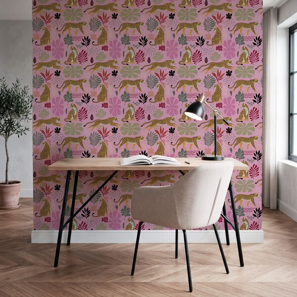 Fototapeta Wzór z lampartami i kwiatami, Fototapety pióra, Popularne Fototapety, t00941 - Tapeko.pl