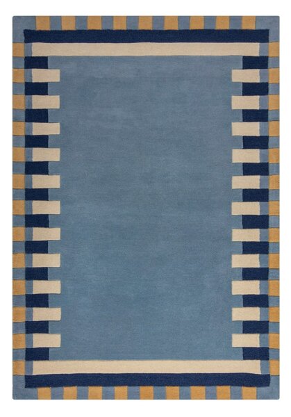 Niebieski wełniany dywan tkany ręcznie 200x290 cm Kai Wool Border – Flair Rugs