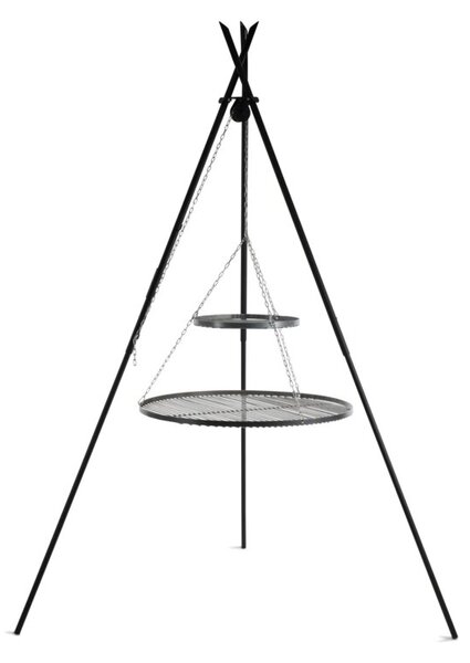 Grill COOK KING Tipi na trójnogu 210 cm - 2 ruszty stal naturalna 70 cm + 40 cm