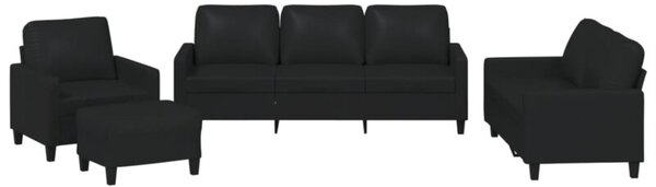 Sofa 4-osobowa z poduszkami, czarna, sztuczna skÃ³ra