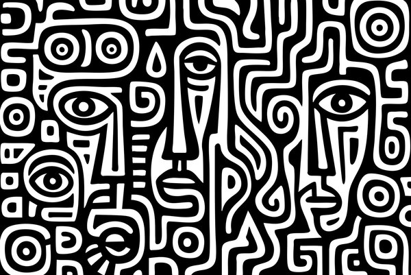 Fototapeta Czarno-biały wzór przedstawiający twarze, Fototapety Abstrakcja, Popularne Fototapety, w04186 - Tapeko.pl