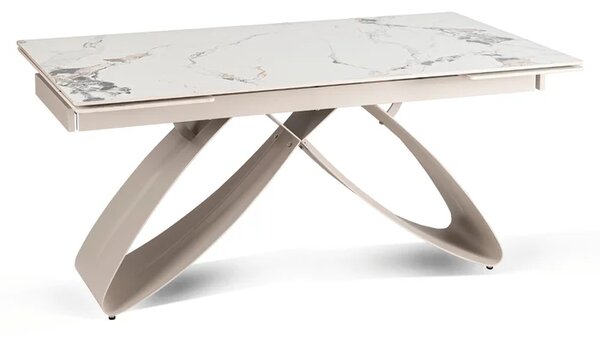 Stół Rozkładany Prostokątny LUIGI 160-240 cm Ceramiczny Biały Marmur/Kaszmir do Jadalni Japandi