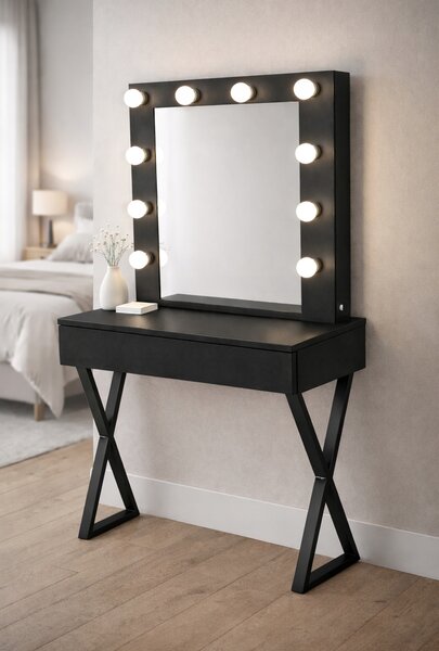 Toaletka z lustrem "LENA BLACK "mat, 75cm, czarne X