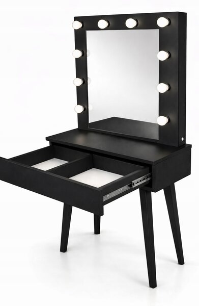Toaletka z lustrem "LENA BLACK "mat, 75cm, bukowe czarne nóżki