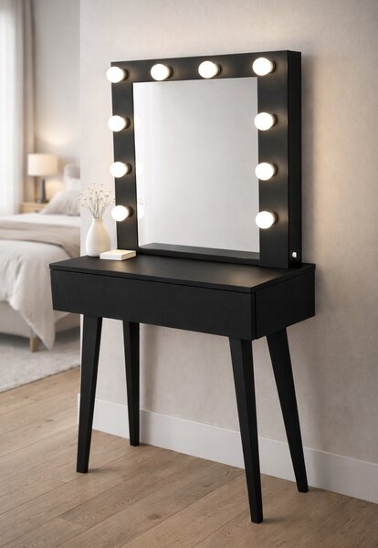 Toaletka z lustrem "LENA BLACK "mat, 75cm, bukowe czarne nóżki