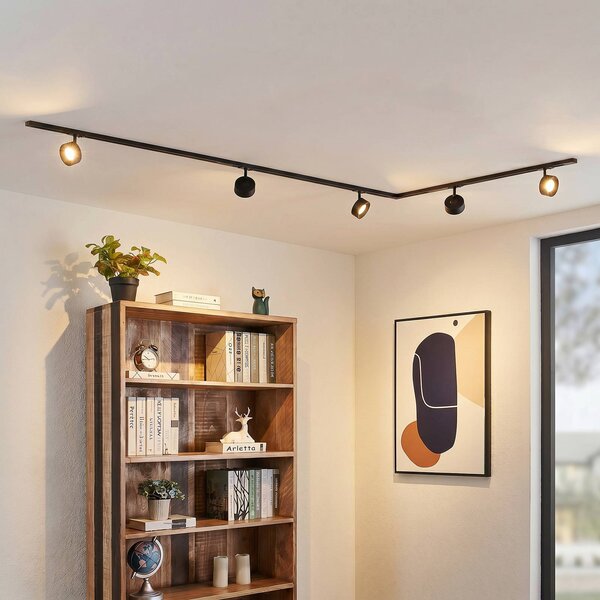 System szynowy Lindby Linaro, średnica 9,5 cm, 5-punktowy, LED, czarny Linaro, czarny, biuro, aluminium, nowoczesny