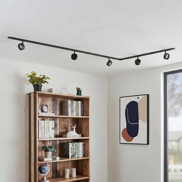 System szynowy Lindby Linaro, średnica 9,5 cm, 5-punktowy, LED, czarny Linaro, czarny, biuro, aluminium, nowoczesny