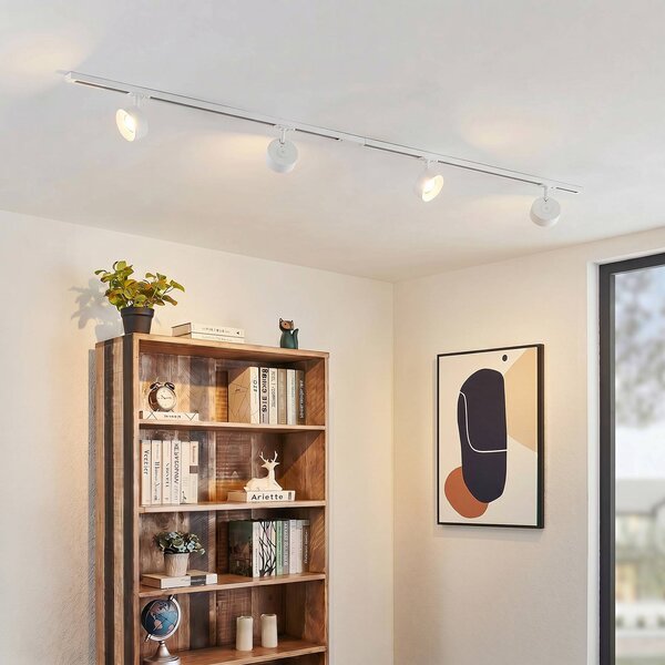 System szynowy Lindby Linaro, średnica 9,5 cm, 4-punktowa, LED, biały Linaro, biały / opal, biuro, aluminium, nowoczesny