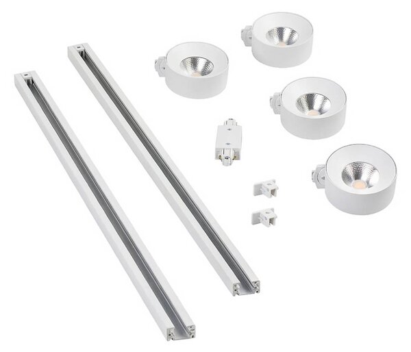 System szynowy Lindby Linaro, średnica 9,5 cm, 4-punktowa, LED, biały Linaro, biały / opal, biuro, aluminium, nowoczesny