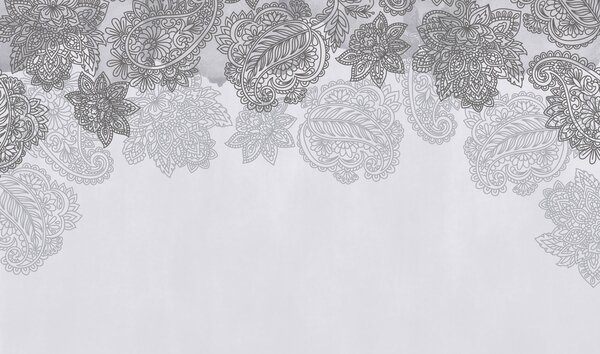 Fototapeta Szaro-białe tło z wzorem paisley, Fototapety pióra, Popularne Fototapety, t00951 - Tapeko.pl