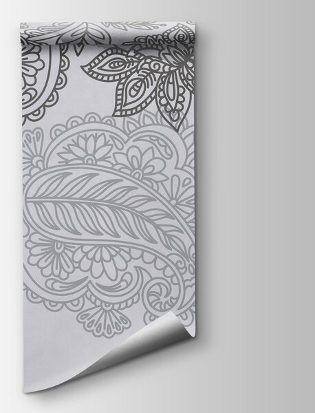 Fototapeta Szaro-białe tło z wzorem paisley, Fototapety pióra, Popularne Fototapety, t00951 - Tapeko.pl