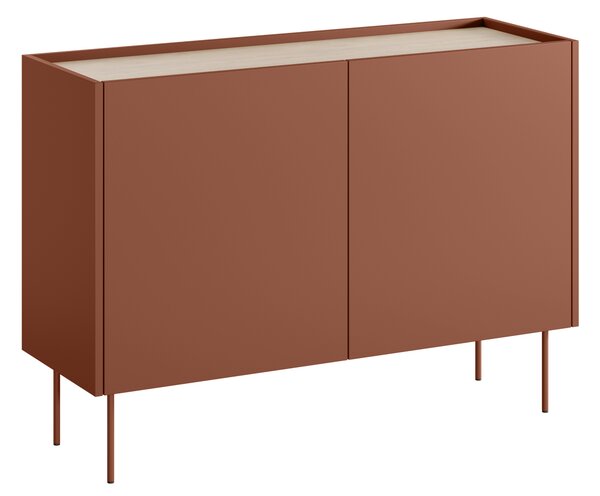 Komoda Desin 120 cm dwudrzwiowa - ceramic red / dąb nagano