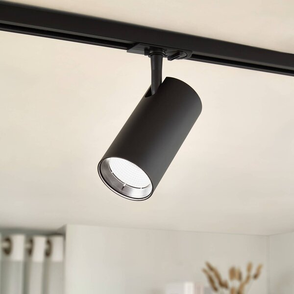 Reflektor szynowy LED Lindby Linaro, czarny, Ø 7 cm, aluminium, CCT Linaro Lindby, możliwość ściemniania, czarny, salon / jadalnia, aluminium, nowoczesny