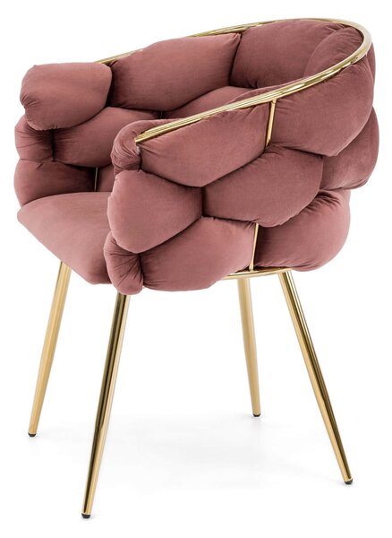 EMWOmeble Krzesło fotelowe obrotowe Glamour BALLOON różowy welur / złote nogi