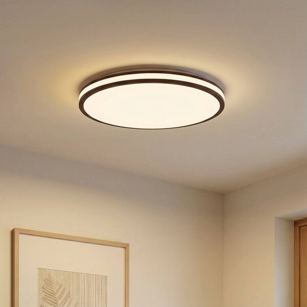 Lampa sufitowa Emiva Lindby, możliwość ściemniania, ciemne drewno, salon / jadalnia, drewno, nowoczesny