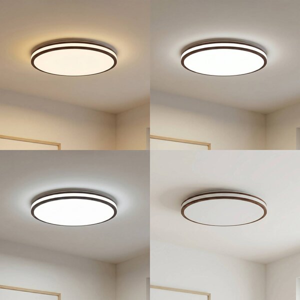 Lampa sufitowa Emiva Lindby, możliwość ściemniania, ciemne drewno, salon / jadalnia, drewno, nowoczesny