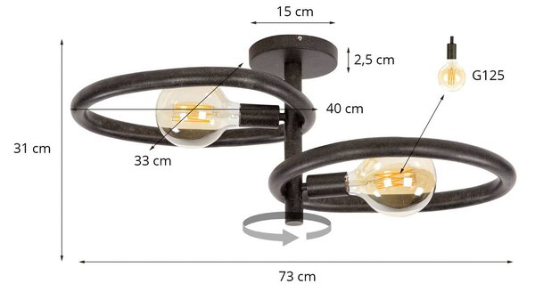ZIJLSTRA Lampa sufitowa Pebble, możliwość ściemniania, czarny, salon / jadalnia, metal, nowoczesny