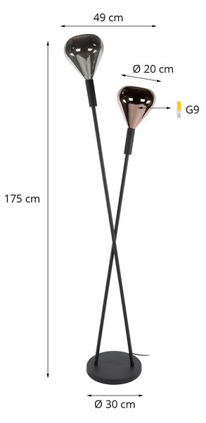 ZIJLSTRA Lampa stojąca Wings, czarny, salon / jadalnia, szkło, nowoczesny