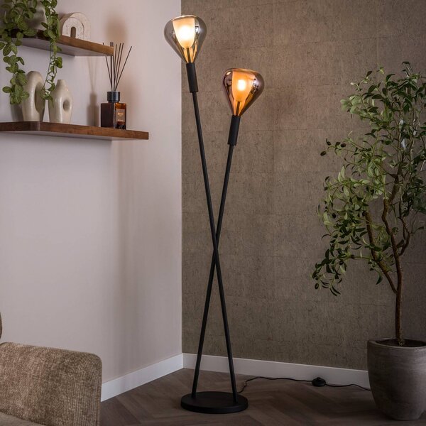 ZIJLSTRA Lampa stojąca Wings, czarny, salon / jadalnia, szkło, nowoczesny