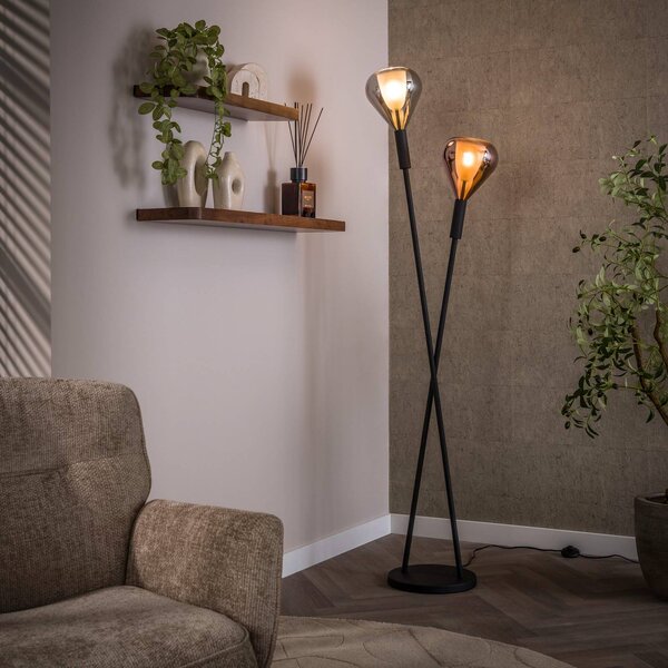 ZIJLSTRA Lampa stojąca Wings, czarny, salon / jadalnia, szkło, nowoczesny