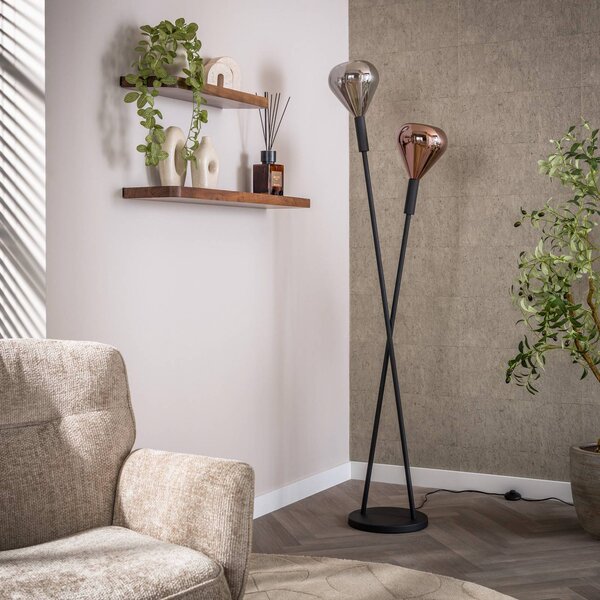 ZIJLSTRA Lampa stojąca Wings, czarny, salon / jadalnia, szkło, nowoczesny