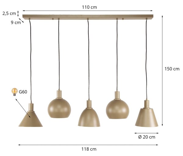 ZIJLSTRA Lampa wisząca Metallo, możliwość ściemniania, kremowy / amber, salon / jadalnia, metal, nowoczesny