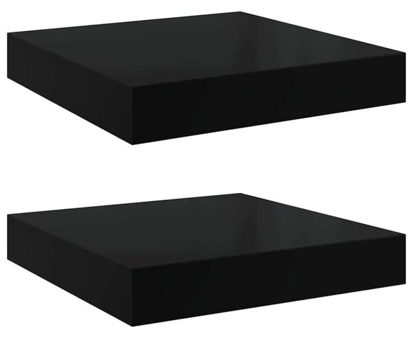 Półki ścienne 2 szt., czarne, wysoki połysk, 23x23,5x3,8 cm mdf