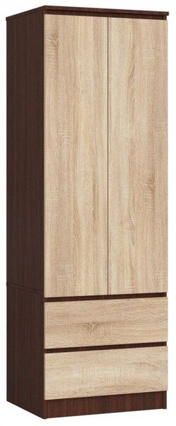 Szafa do sypialni, szuflady, DORMI XS, 60x50x180 cm, wenge, dąb sonoma, mat | TYLETEGOTU